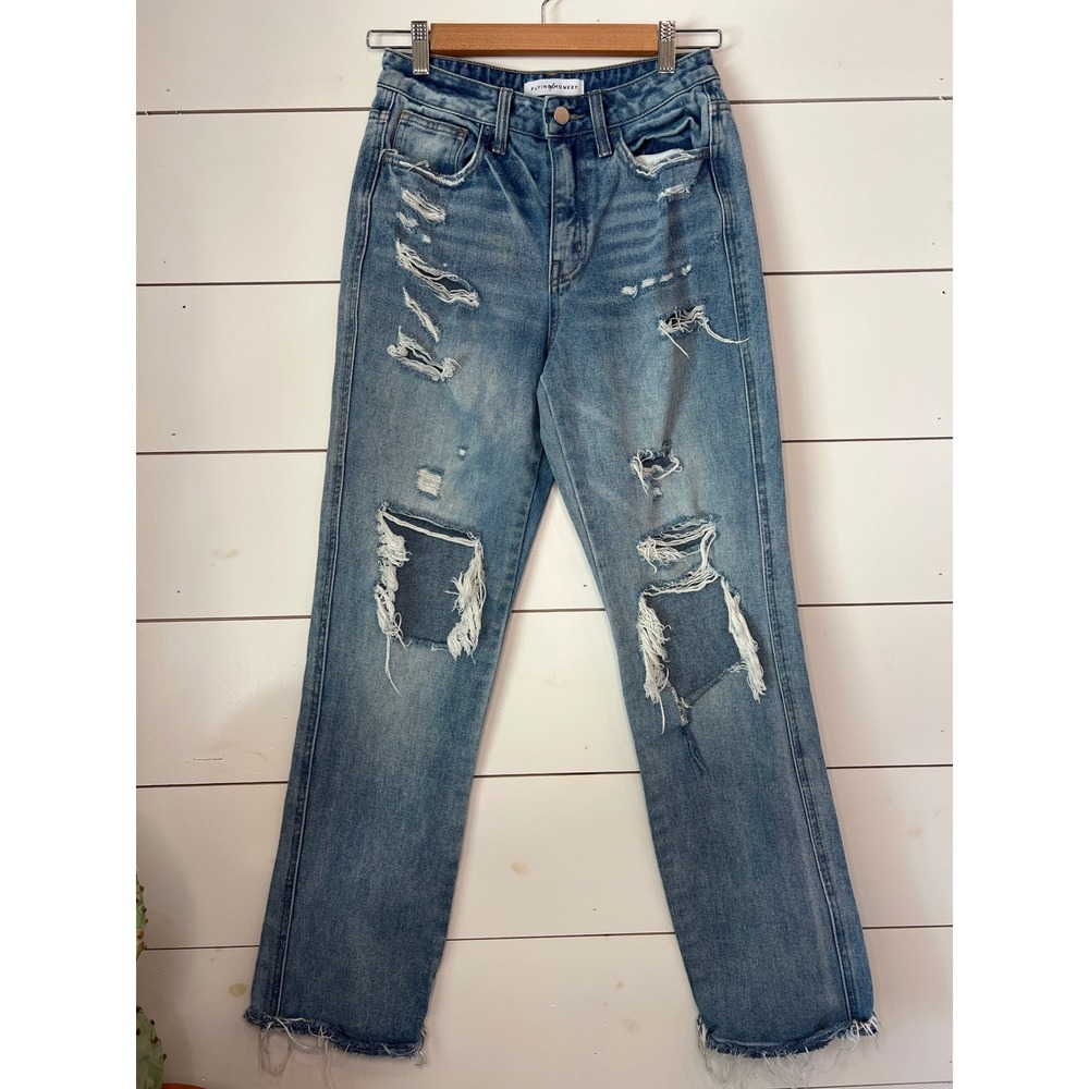 Flying Monkey Ultra High Rise Straight Leg Distressed Jeans Medium Wash 25